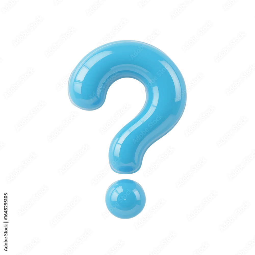 Naklejka premium 3D Light Blue Question Mark Icon: Help, Info, Support UI Symbol. High-quality 3D render for FAQs and customer service.