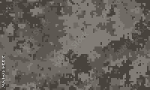 Abstract grayscale digital camouflage pattern. Ideal for backgrounds, website design, military or tactical themes, fashion, and modern design projects.