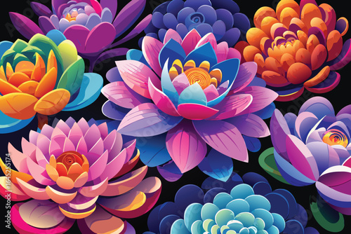 Vibrant watercolor floral arrangement depicting exquisite blossoms in a collection of vivid colors suitable for backgrounds