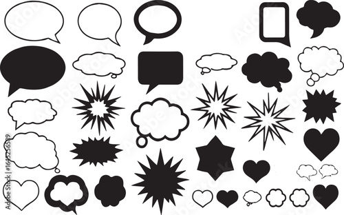 Variety of Speech & Thought Bubbles – Different Shapes and grunge texture Sizes for Creative Design & Expression Vector illustration, on transparent background.