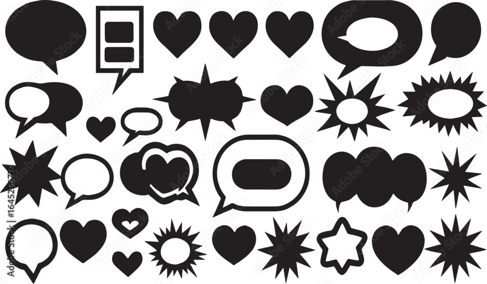 Fototapeta premium Modern Outline Talk & Speech Bubble Icon Set – Grunge Texture Chat Graphics with Editable Vector Strokes Vector illustration, on transparent background.