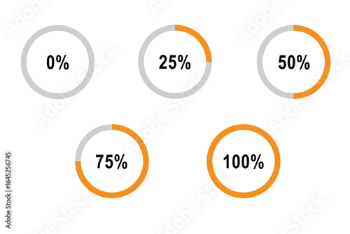 Loading circle set. Progress bar indicator from 0 percent to 100 percent. Charger process.