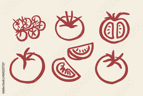 Tomato sketches hand-drawn thick line vector illustration