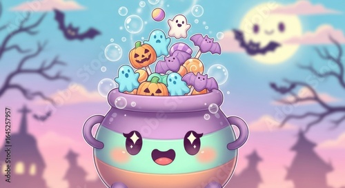 Cute Halloween Cauldron Filled with Kawaii Spooky Sweets