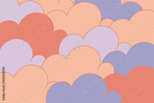 A pastel colored cloud pattern with peach light purple and dark purple overlapping each other nicely