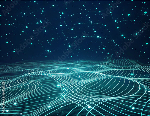 Tech Mesh Grid with Glowing Lines Abstract Vector	