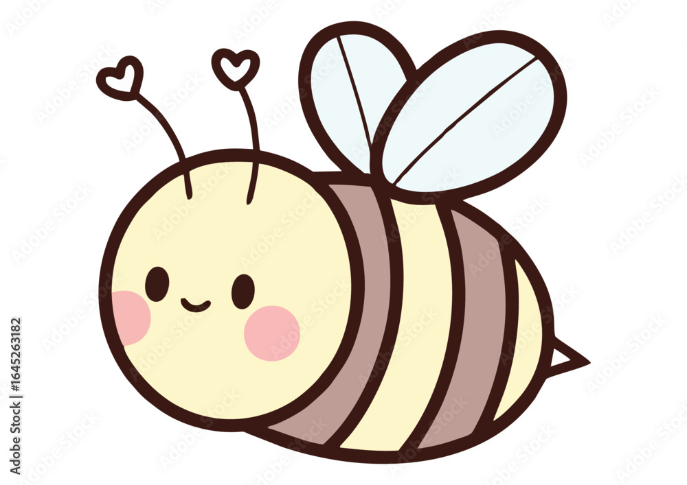 Obraz premium Cute cartoon bee character illustration with a happy expression and heart-shaped antennas