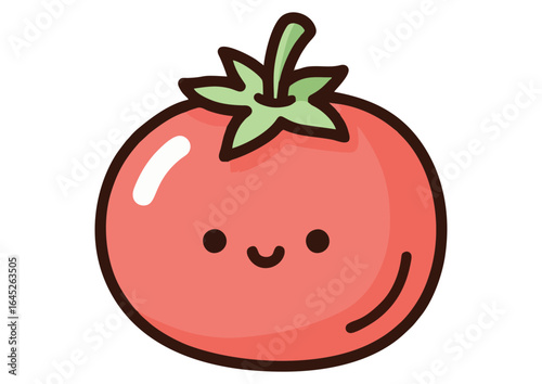 Stylized red tomato with green leaves on a white background, vector illustration 

