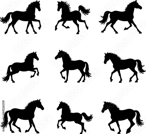 "Running & Rearing Horse Silhouettes – Vector Set of Majestic Equine Poses"
