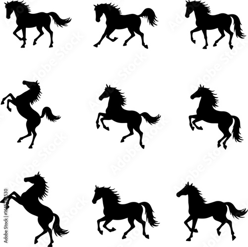 "Running & Rearing Horse Silhouettes – Vector Set of Majestic Equine Poses"