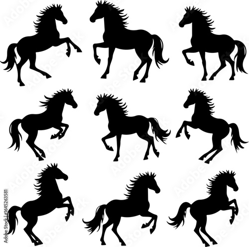 "Running & Rearing Horse Silhouettes – Vector Set of Majestic Equine Poses"