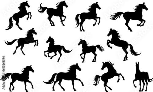 "Running & Rearing Horse Silhouettes – Vector Set of Majestic Equine Poses"