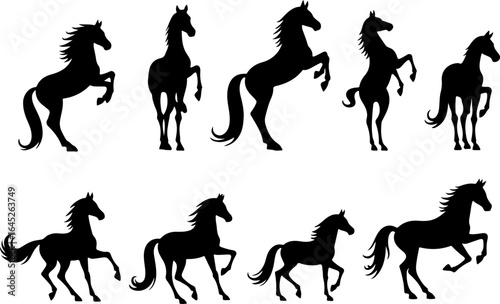 "Running & Rearing Horse Silhouettes – Vector Set of Majestic Equine Poses"