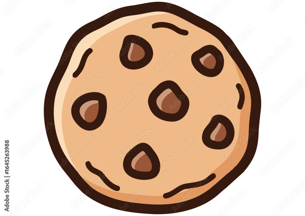 Fototapeta premium Cute chocolate chip cookie illustration with a happy expression on white background
