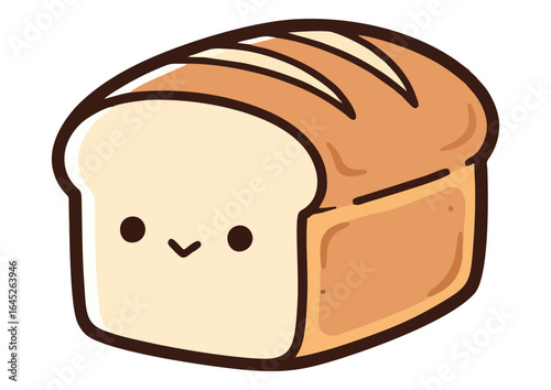 Cute cartoon loaf of bread character illustration with happy face and smiling expression