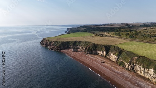 Aerial birds eye view drone shot Seaham County Durham north England UK seaside town coast sunny summers day SR7