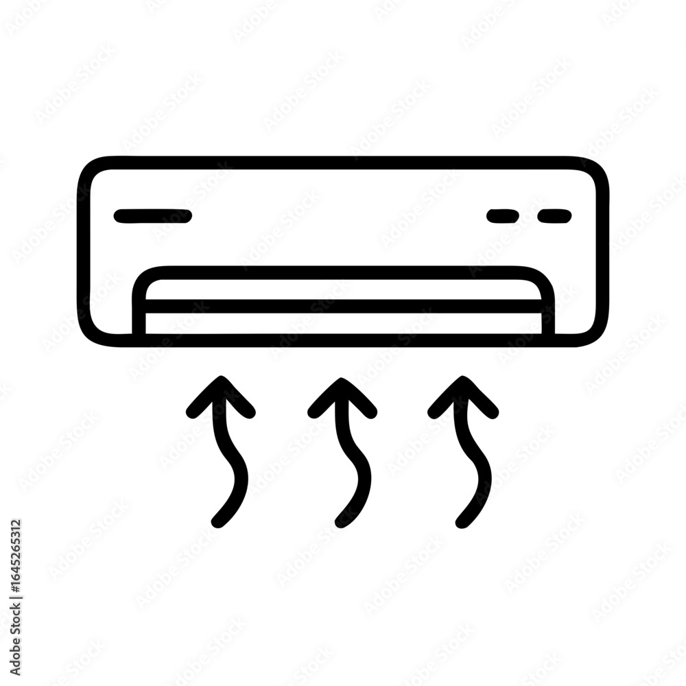 Air conditioner unit with cool air flow illustration on transparent background, Icon with curved bidirectional arrows Air conditioner unit with cool air flow illustration on transparent background, Icon with curved bidirectional arrows