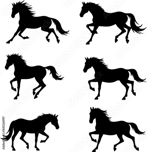 Horse Silhouette Collection Running and Walking