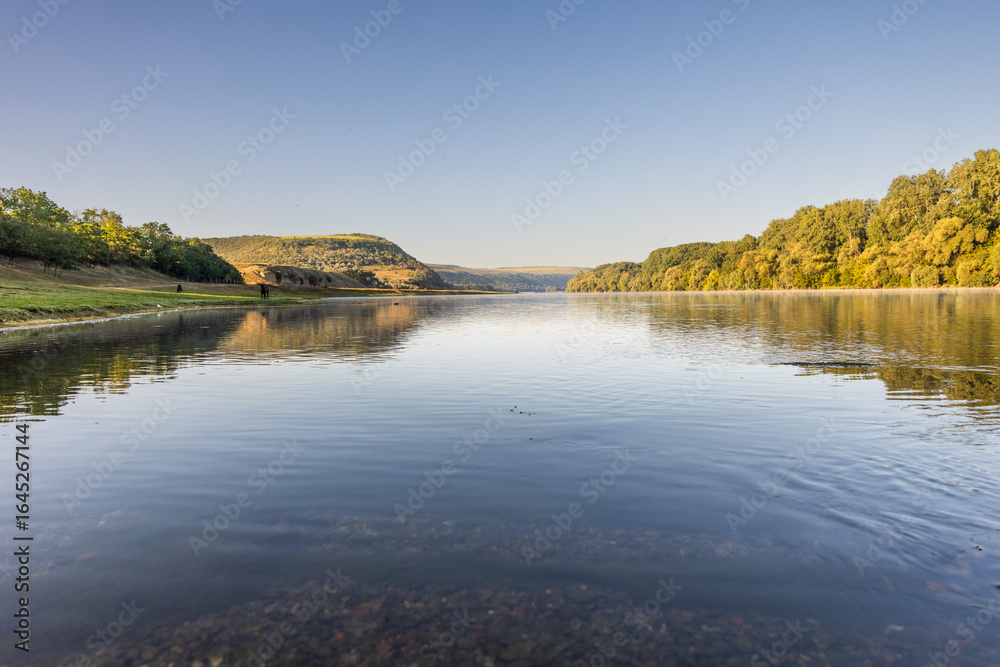 Fototapeta premium Beautiful summer landscape with green nature in the Republic of Moldova, Rural tourism in Eastern Europe. Natural park in Moldova.