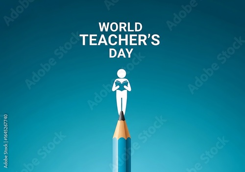 World teacher s day celebration with a person holding a book standing on a pencil