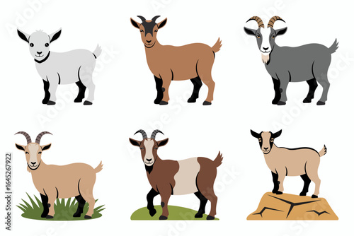 Goat icon set, farm animal vector, domestic goat illustration, grazing pasture clipart, livestock design elements
