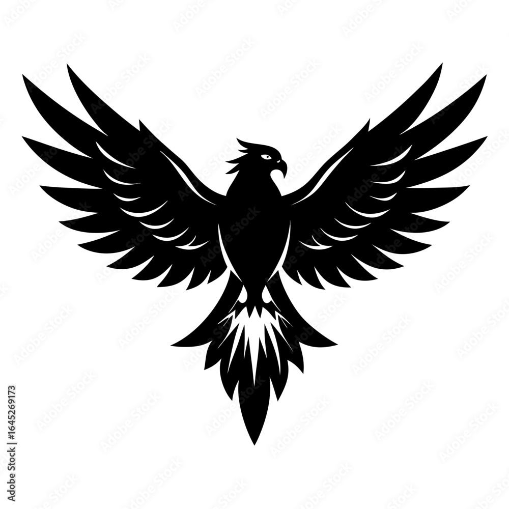 Fototapeta premium Stylized black bird silhouette with wings spread wide