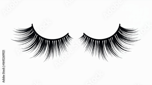 Minimalist black and white dramatic false eyelashes illustration on a clean white background
