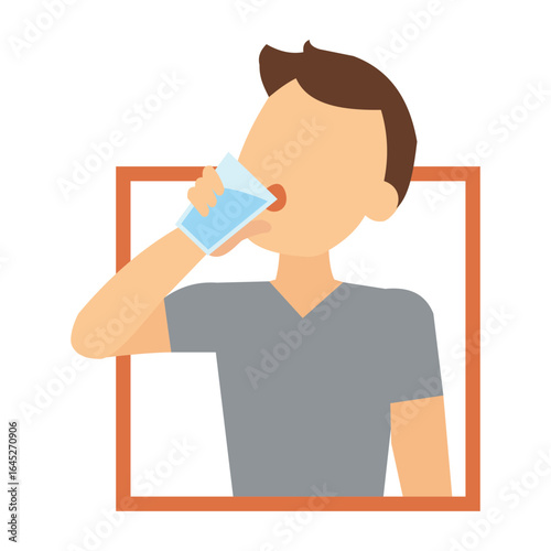 Drink Water. Thirsty man. Refreshing. Stock Illustration
