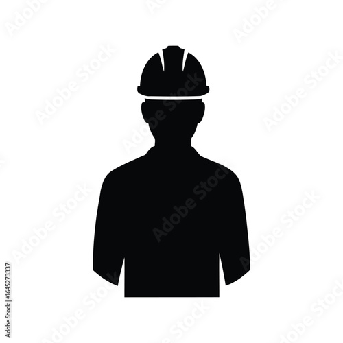 Black silhouette worker wearing hard hat construction safety industrial labor icon