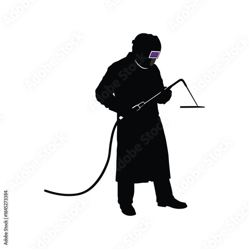 Welder silhouette industrial worker with welding torch safety gear metal fabrication skilled labor