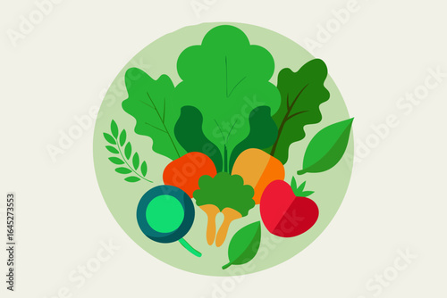 Arrangement of Leafy Greens with Vibrant Vegetable Accents