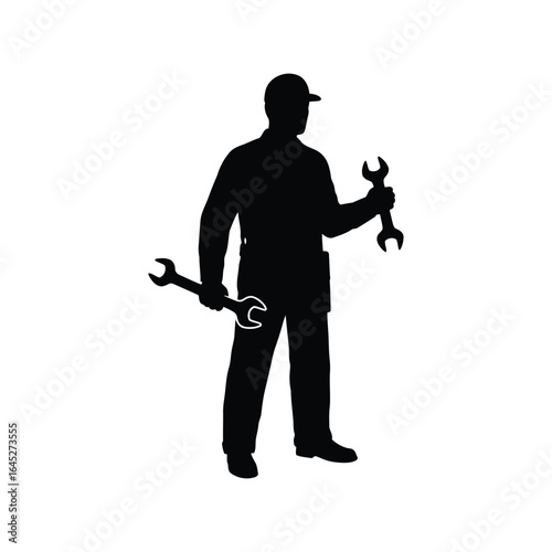 Mechanic silhouette with wrenches skilled worker repairman industrial service automotive technician