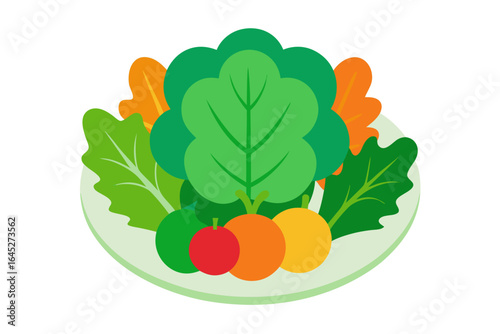 Arrangement of Leafy Greens with Vibrant Vegetable Accents