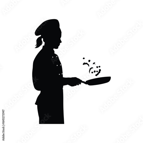 Chef silhouette cooking pancakes in frying pan culinary art kitchen profession food preparation restaurant service