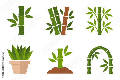Bamboo arch and trellis icons, garden walkway plant arch foliage, ornamental arbor vector, landscape design element set