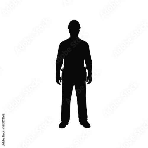 Silhouette of construction worker in uniform isolated on white background industrial professional