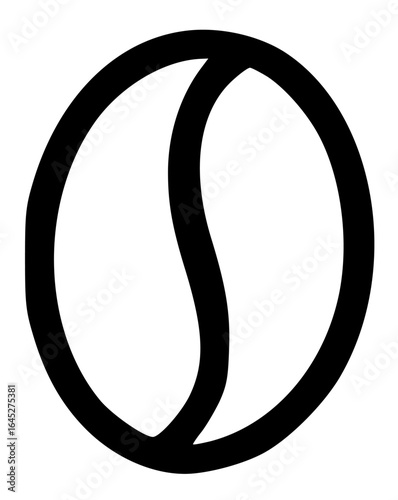A simple black and white illustration of a coffee bean, isolated on a white background.