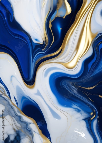 Luxurious Colorful Blue Liquid Marble with Flowing Golden Veins – Elegant Fluid Abstract Pattern Featuring Shimmering Metallic Accents and Vibrant Swirls for Premium Modern Wallpaper and Design