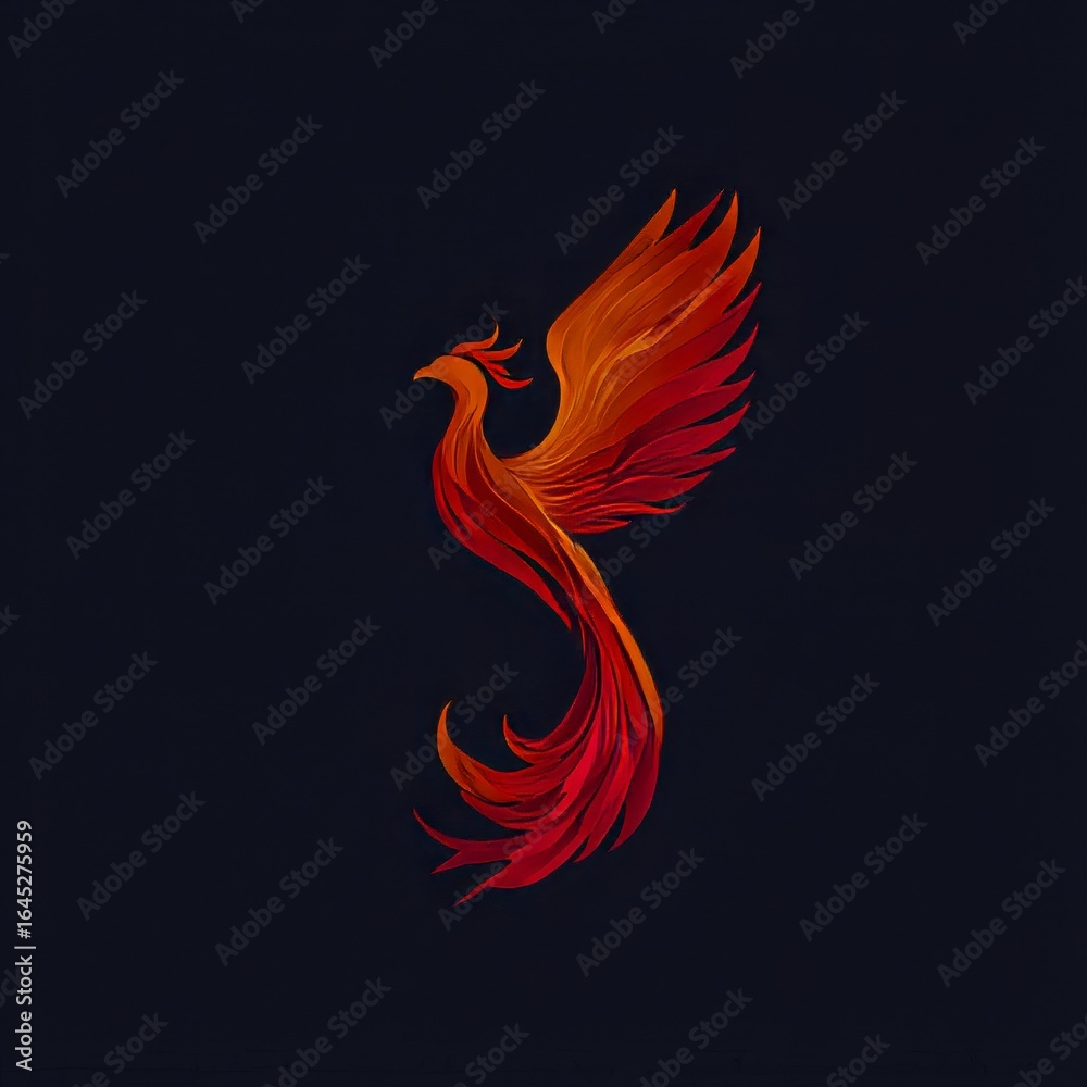 Fototapeta premium stylized phoenix shape logo in gradient redorange isolated on dark background