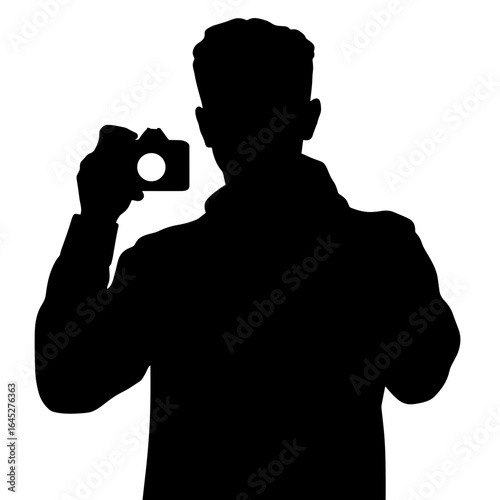 Silhouette of person holding camera, concept of privacy and confidentiality breach