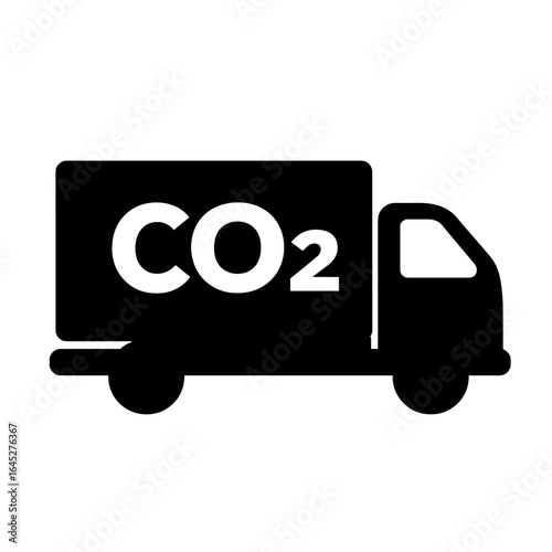 Silhouette of delivery truck with CO2 label, transportation emissions and carbon footprint