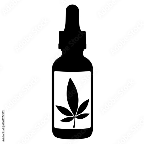 Silhouette of herbal tincture dropper bottle with leaf, symbol of natural health and wellness