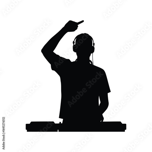 Dj silhouette with raised hand music performance party atmosphere entertainment nightlife