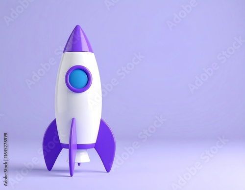 Cartoon rocket on a simple purple background