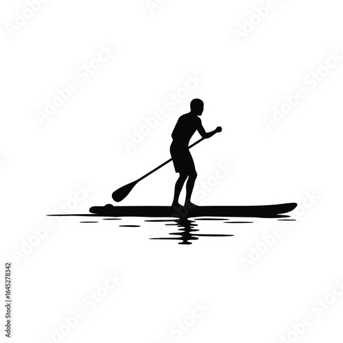 Stand up paddleboarder silhouette vector active water sport ocean beach recreation summer activity