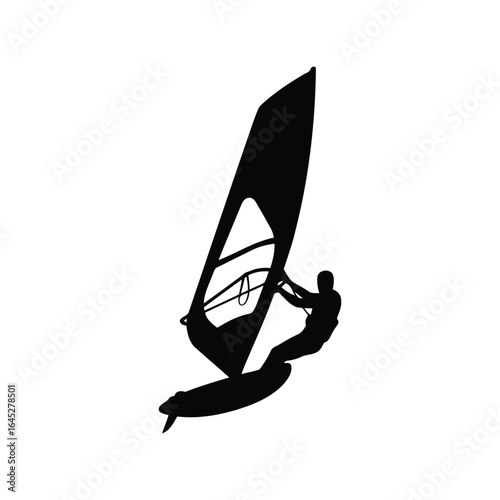 Windsurfer silhouette vector illustration active water sport ocean adventure extreme hobby isolated graphic
