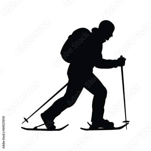 Backcountry skier silhouette snowshoeing winter sport outdoor adventure active lifestyle