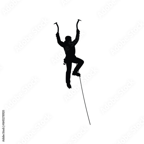 Silhouette of a tightrope walker balancing with a pole extreme sports circus performance