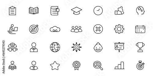 Personal Development & Growth Skills Line Art Vector Icons – Self-Improvement, Motivation, Mindfulness, and Learning Symbols

