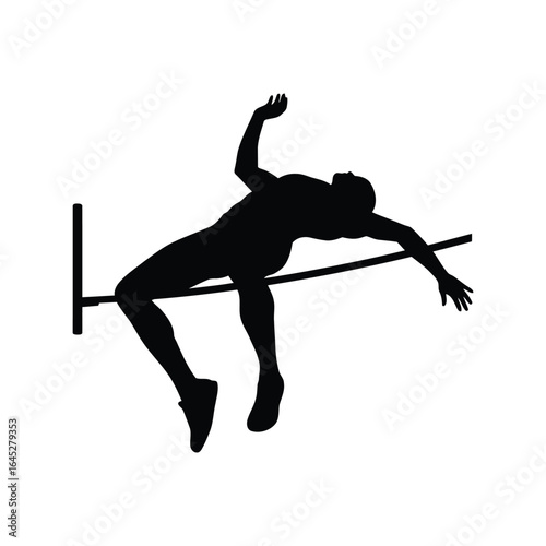 High jump athlete silhouette track and field sports athletic competition jumping over bar vector graphic